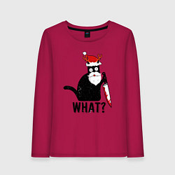 Лонгслив хлопковый женский НОВОГОДНИЙ WHAT CAT, цвет: маджента