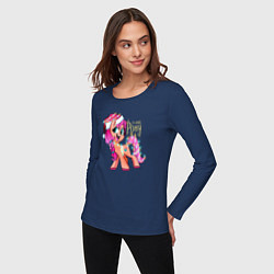 Лонгслив хлопковый женский X-mas pony, цвет: тёмно-синий — фото 2
