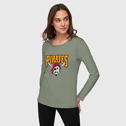 Лонгслив хлопковый женский Pittsburgh Pirates - baseball team, цвет: авокадо — фото 2