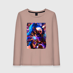 Лонгслив хлопковый женский ARCANE LOL JINX FACE LEAGUE OF LEGENDS, цвет: пыльно-розовый