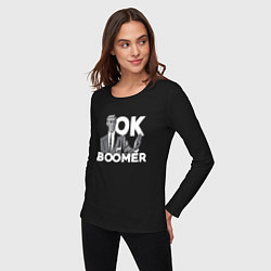 Лонгслив хлопковый женский Ok boomer! Meme, цвет: черный — фото 2