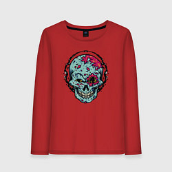 Лонгслив хлопковый женский Cool skull! Grin!, цвет: красный
