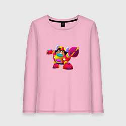 Лонгслив хлопковый женский Бравл старс Мэг с роботом, цвет: светло-розовый