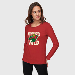 Лонгслив хлопковый женский Миннесота Уайлд, Minnesota Wild, цвет: красный — фото 2