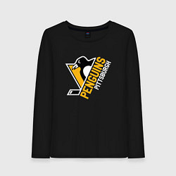 Лонгслив хлопковый женский Pittsburgh Penguins Питтсбург Пингвинз, цвет: черный