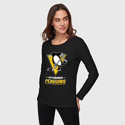 Лонгслив хлопковый женский Питтсбург Пингвинз , Pittsburgh Penguins, цвет: черный — фото 2