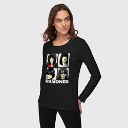 Лонгслив хлопковый женский Ramones, Рамонес Портреты, цвет: черный — фото 2