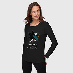 Лонгслив хлопковый женский Sharks are coming, Сан-Хосе Шаркс San Jose Sharks, цвет: черный — фото 2