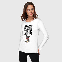 Лонгслив хлопковый женский Sex, milk, rock n roll! QR code!, цвет: белый — фото 2