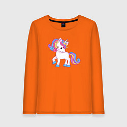 Лонгслив хлопковый женский Единорог unicorn, цвет: оранжевый