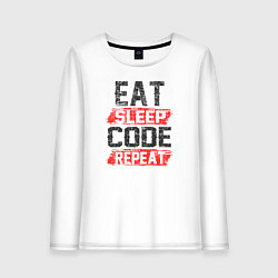 Лонгслив хлопковый женский EAT SLEEP CODE REPEAT, цвет: белый