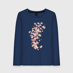 Лонгслив хлопковый женский Весна Цветущая сакура Japan, цвет: тёмно-синий