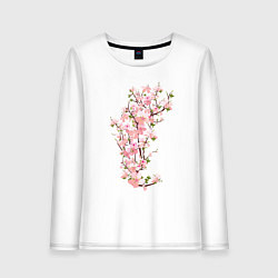 Лонгслив хлопковый женский Весна Цветущая сакура Japan, цвет: белый