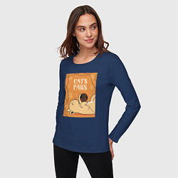 Лонгслив хлопковый женский Котик с клубком ниток, цвет: тёмно-синий — фото 2