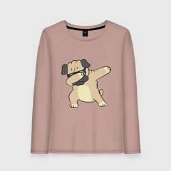 Лонгслив хлопковый женский Дэббинг мопс в чёрных очках - Dabbing dog, цвет: пыльно-розовый