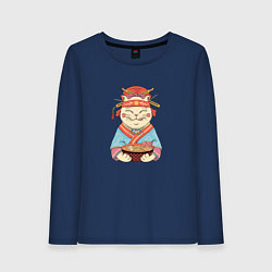 Лонгслив хлопковый женский Geisha Neko Ramen, цвет: тёмно-синий