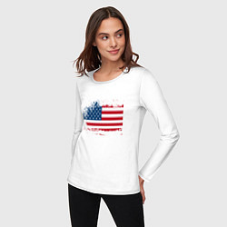 Лонгслив хлопковый женский Американский флаг Stars, цвет: белый — фото 2