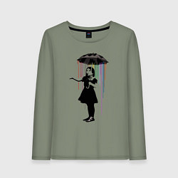 Лонгслив хлопковый женский BANKSY БЭНКСИ девушка под зонтом, цвет: авокадо