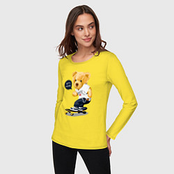 Лонгслив хлопковый женский Мишка скейтбордист, цвет: желтый — фото 2