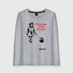 Лонгслив хлопковый женский BANKSY БЭНКСИ следуйте за своим сердцем, цвет: меланж