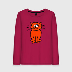 Лонгслив хлопковый женский Забаный красный кот, цвет: маджента