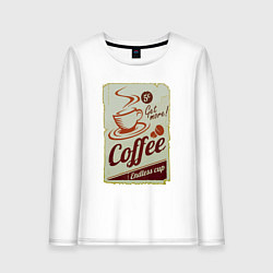 Лонгслив хлопковый женский Coffee Cup Retro, цвет: белый
