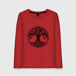 Лонгслив хлопковый женский Кельтское дерево жизни, цвет: красный