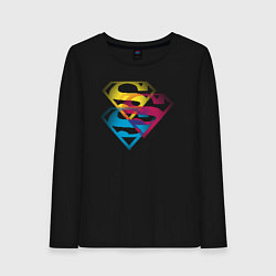 Лонгслив хлопковый женский Лого Супермена, цвет: черный