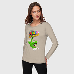 Лонгслив хлопковый женский Luigi cat Super Mario 3D World Nintendo, цвет: миндальный — фото 2