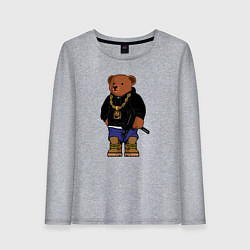 Лонгслив хлопковый женский Gangsta bear Крутой мишка, цвет: меланж