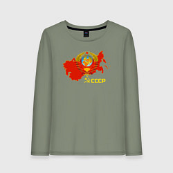 Лонгслив хлопковый женский Герб Карта СССР, цвет: авокадо