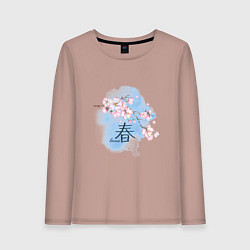Лонгслив хлопковый женский Японский иероглиф весна сакура, цвет: пыльно-розовый