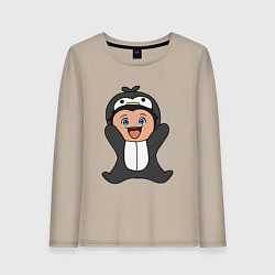 Лонгслив хлопковый женский Фил пингвин Обещанный Неверленд, цвет: миндальный