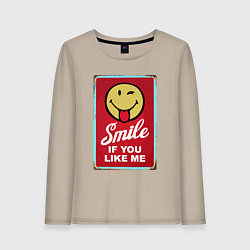 Лонгслив хлопковый женский Smile if you like me, цвет: миндальный