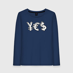 Лонгслив хлопковый женский YES юань, евро, доллар, цвет: тёмно-синий