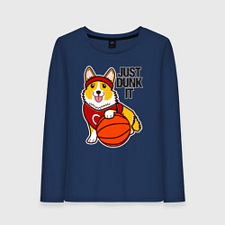 Лонгслив хлопковый женский JUST DUNK IT корги, цвет: тёмно-синий