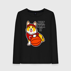 Лонгслив хлопковый женский JUST DUNK IT корги, цвет: черный