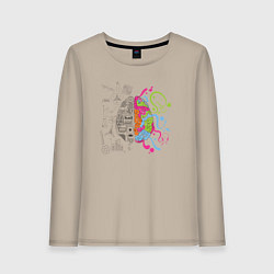 Лонгслив хлопковый женский Два полушария мозга, цвет: миндальный