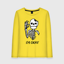 Лонгслив хлопковый женский Im okay! Skeleton Я в порядке! Жест, цвет: желтый