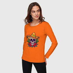 Лонгслив хлопковый женский Skull - Mexico, цвет: оранжевый — фото 2