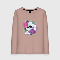 Лонгслив хлопковый женский Череп с цветами Flower Skull, цвет: пыльно-розовый