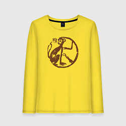 Лонгслив хлопковый женский Зодиакальная обезьяна - наскальный рисунок, цвет: желтый
