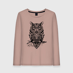 Женский лонгслив Черная сова в узорах