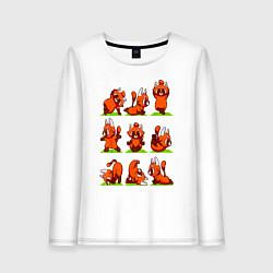 Лонгслив хлопковый женский Йога красной панды, цвет: белый