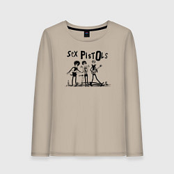 Лонгслив хлопковый женский Арт на группу Sex Pistols, цвет: миндальный