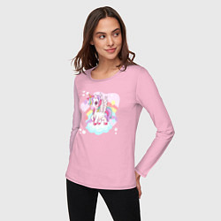 Лонгслив хлопковый женский Единорог на радужном облаке, цвет: светло-розовый — фото 2