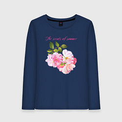 Лонгслив хлопковый женский Ароматы лета розовые розы лето, цвет: тёмно-синий