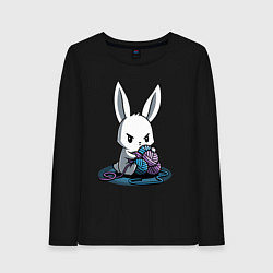 Лонгслив хлопковый женский Зайчонок обнял клубки The bunny hugged the balls, цвет: черный