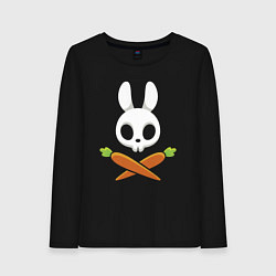 Лонгслив хлопковый женский Череп кролика с двумя морковками, цвет: черный