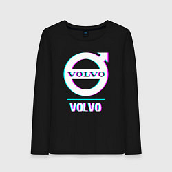 Лонгслив хлопковый женский Значок Volvo в стиле Glitch, цвет: черный